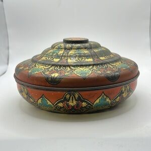 Vintage Wilbur Chocolate Tin Colorful Patterned Collectible Storage Container